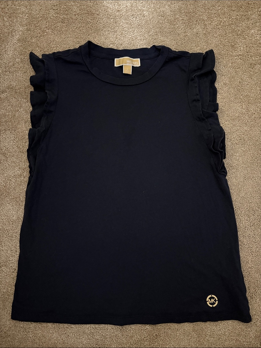 Michael Kors Navy Sleeveless Ruffle-Trim Tank